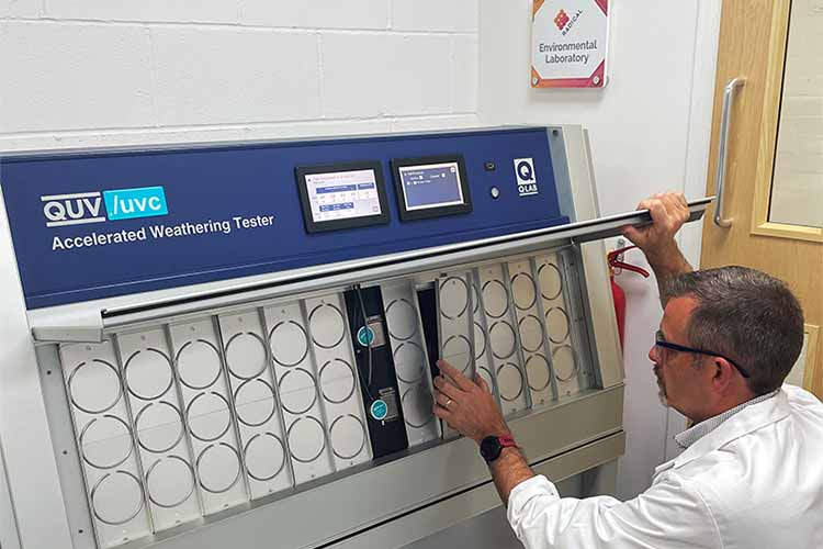 Q-UV UVC testing at Radical Materials environmental exposure facility